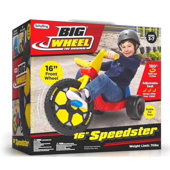 Schylling Big Wheel Speedster - Original Classic Ride On Bike - Low-Riding Tricycle with Adjustable Seat - Kids 3-7 Years Old up to 70 lbs