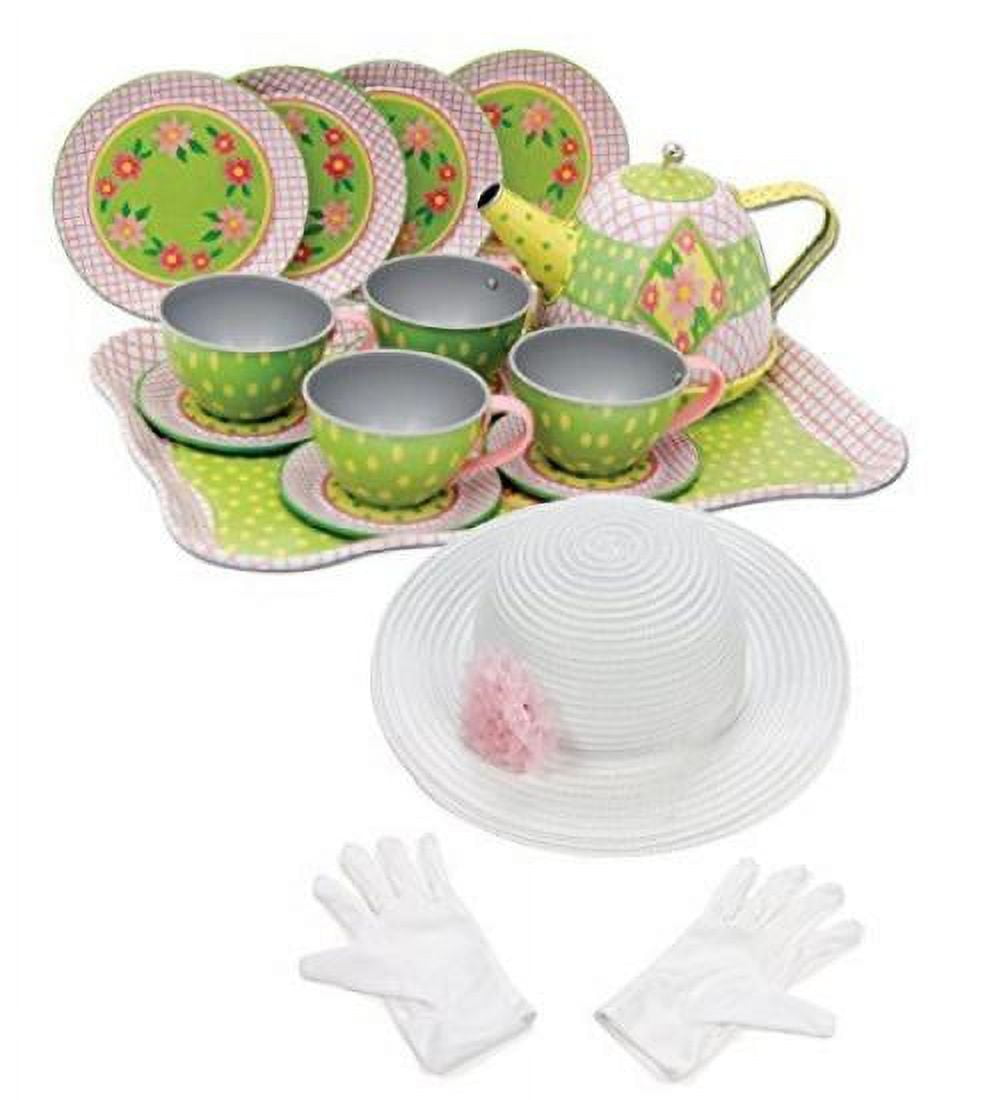 Schylling Floral Tin Tea Set in a Case with Fun Express Polyester Tea