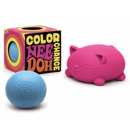 Schylling NeeDoh Color Change Cat Color Changing Stress Ball Set w/ Cat & Ball (2 Piece) RANDOM COLORS
