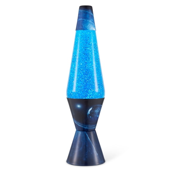 Schylling Original 14.5 Inch Azure Galaxy Pattern Lava Lamp, Silver Glitter Wax in Blue Liquid