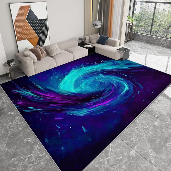 Sci-Fi Abstract Vortex Area Rugs, Blue Futuristic Carpet, Washable Non Slip Low Pile Soft Rug for Living Room Bedroom Bedside Entryway Home Decor Mat 2x3ft