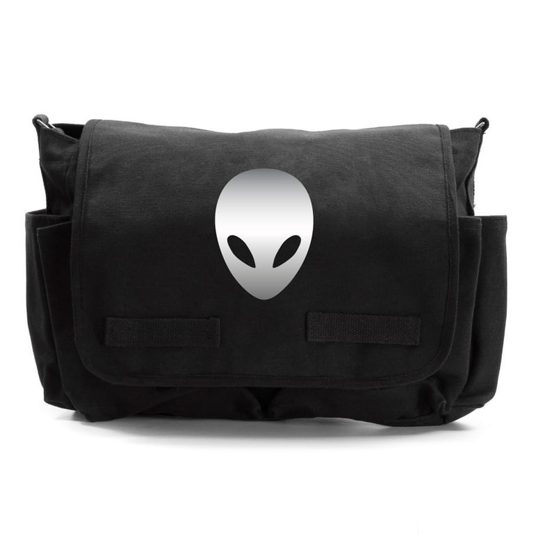 Sci-Fi Alien Head Army Canvas Messenger Shoulder Bag in Black u0026 Silver -  Walmart.com