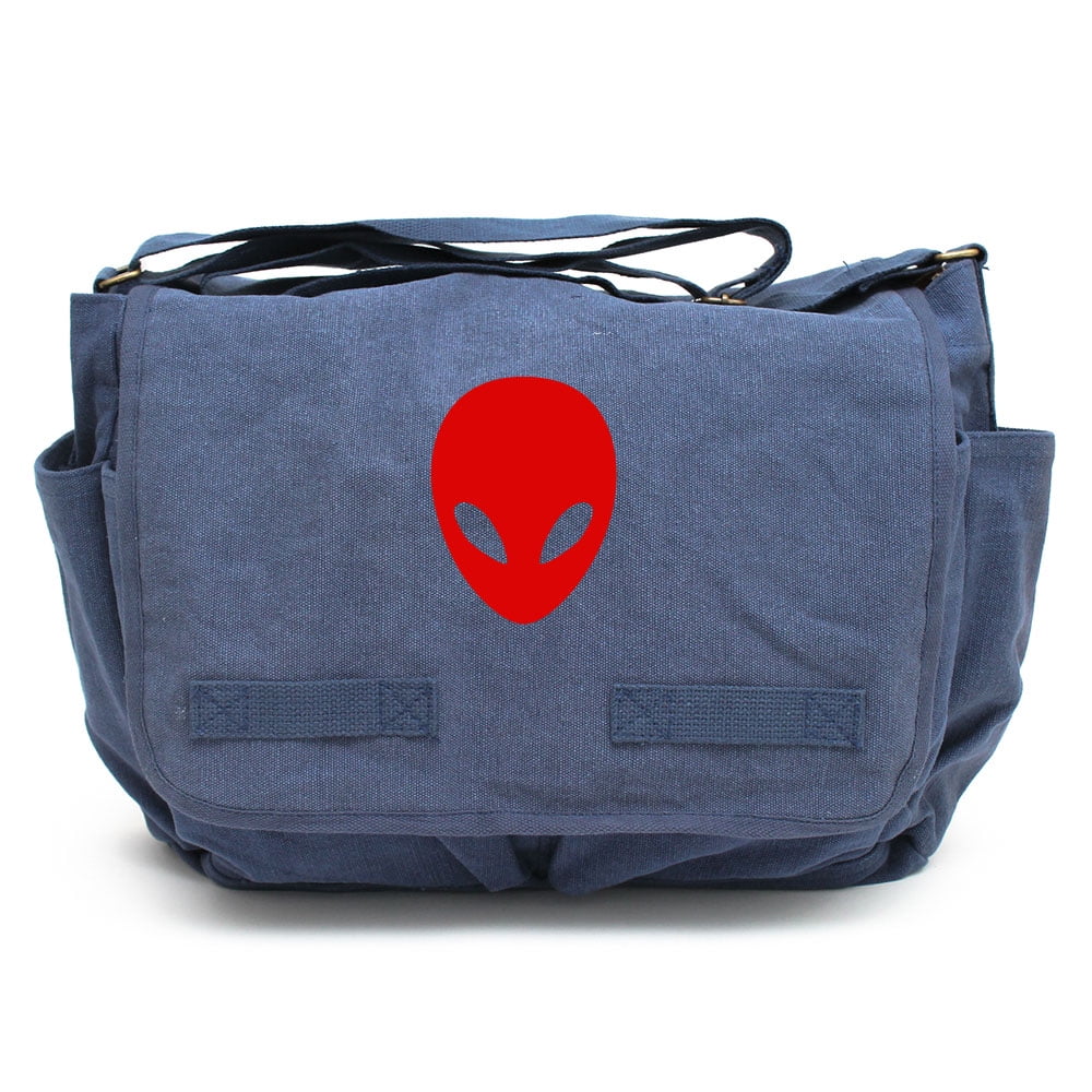 Sci-Fi Alien Head Army Canvas Messenger Shoulder Bag in Blue u0026 White -  Walmart.com