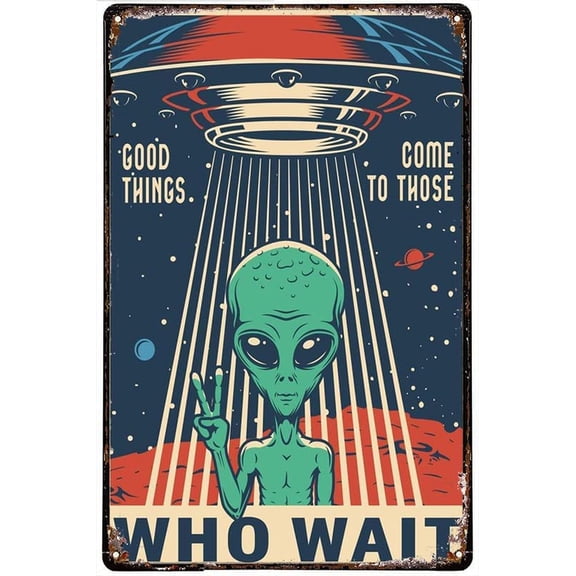Sci Fi Alien Message Metal Wall Art Retro Sign 12 x 8 Inch