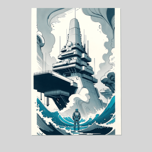 Sci-Fi Astronaut Wall Art Printable, Cyberpunk Dystopian Colossus Exploration Poster Full Size 24''x36'' The Future Box