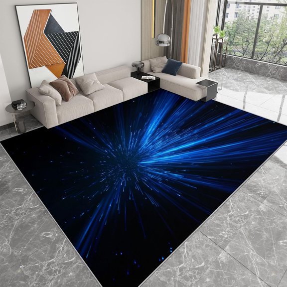 Sci-Fi Blue Light Area Rugs, Black Futuristic Carpet, Washable Non Slip Low Pile Soft Rug for Living Room Bedroom Dining Room Home Office Decor Mat 2x3ft