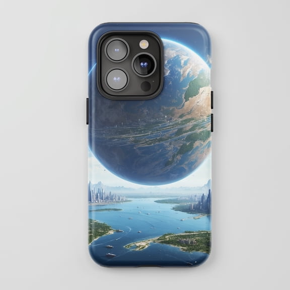 Sci Fi City Earth View For All iPhone Series Tough Phone Case Futuristic Blue