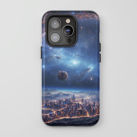 Sci Fi Cityscape for All iPhone Series Tough Phone Case Cosmic Blue
