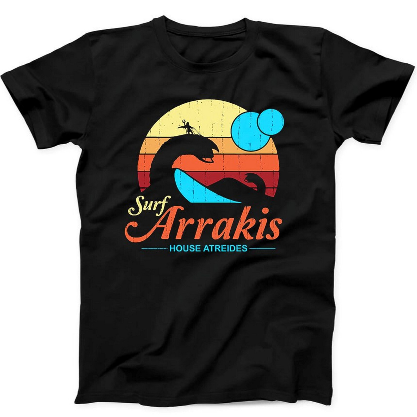 Sci Fi Desert Planet Surf Funny Shirt Black Tee 28