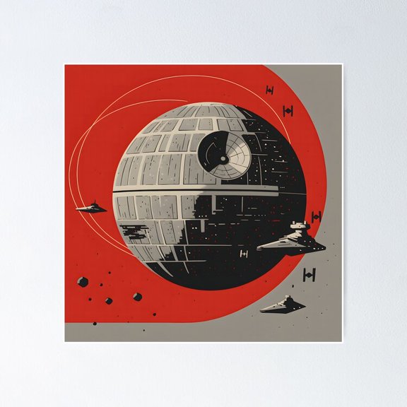 Sci-Fi Imperial Space Station Red Sun Eclipse Wall Decor Galactic Art, Unframed Poster