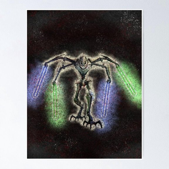 Sci Fi Interstellar Four Armed Cyborg General Silhouette Wall Art Geek Decor, Unframed Poster
