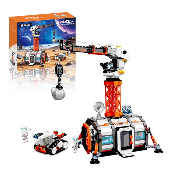 Lunar Space Base Building Blocks Set, Planet Exploration Station with Tower Crane, Rover & Astronaut Minifigures, Space Construction Toy, Kids Science Gift for Boys Age 8+