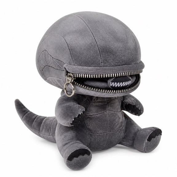 Sci-Fi Monster Plush Toy, 9.8 Inch Gray Black Creature Stuffed Animal With Zipper Mouth Detail And Long Tail, Soft Polyester Plush Doll With PP Cotton Filling, Collectible Room Decor Gift,Gray
