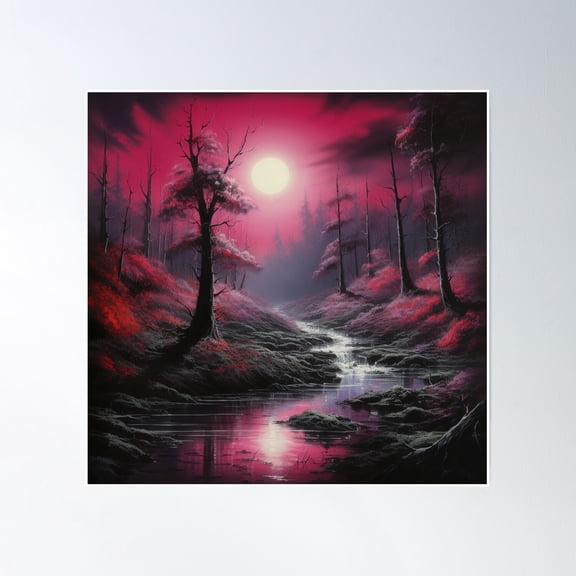 Sci-Fi Pink Forest Poster Wall Art, Modern Wall Decor, 30x30 UNFRAMED