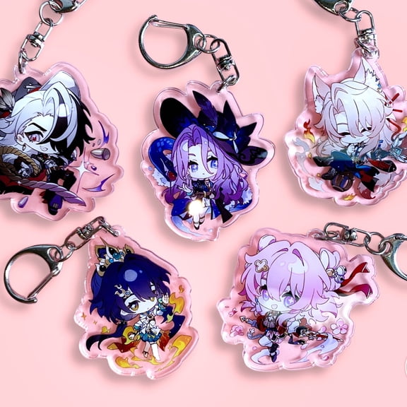 Sci-Fi RPG Space Train Chibi Acrylic Keychain Cute Anime Bag Charm Fan Gift, random 1 pack