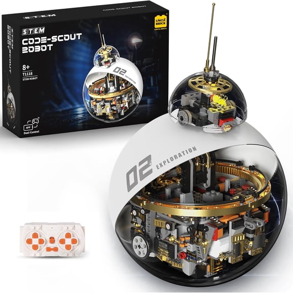 Sci-Fi Robot Building Set, Programmable Rolling Sphere Robot with Remote Control, STEM Building Kit for Boys 14+, Teens & Adults, Futuristic Collectible Display Model