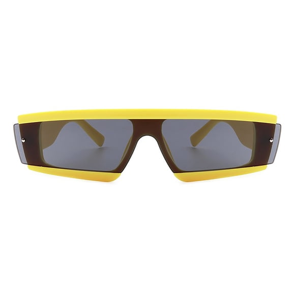 Sci-Fi Shield Sunglasses, Yellow Frame with Dark Gray Lenses