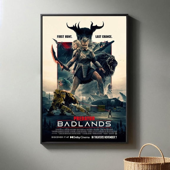 Sci-Fi Survival Predator Badlands Minimalist Black and White Mid-Century Modern Wall Art, Unframed Poster