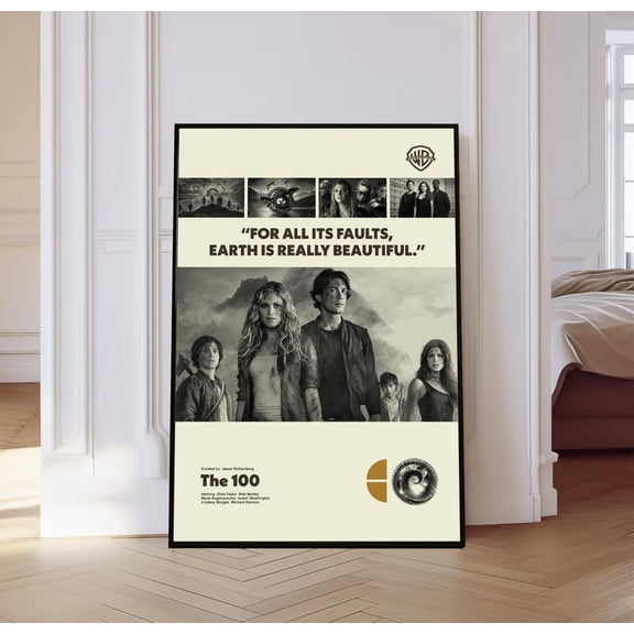 Sci-Fi Survival TV Show Minimalist Black and White Mid-Century Modern Wall Art, Unframed Poster