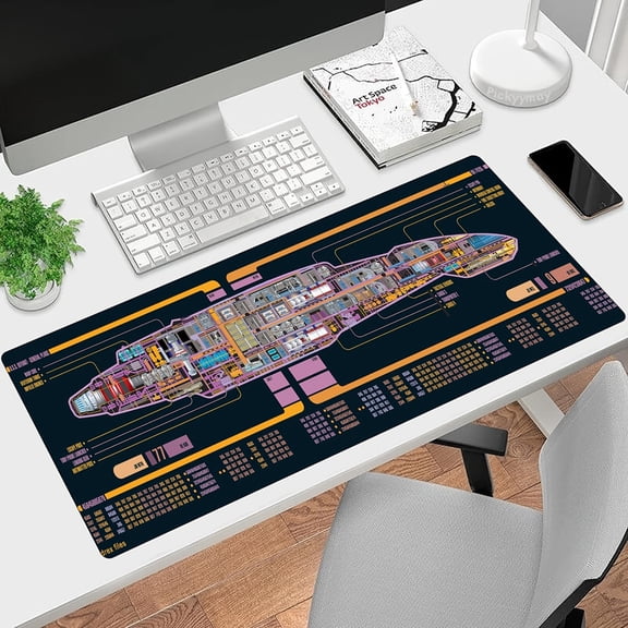 Sci-Fi Trekker Large Gaming Mouse Pad - Waterproof, Non-Slip Rubber Base with Stitched Edges 31.5x11.8 inch for Desk Protection, Deskpad Mat