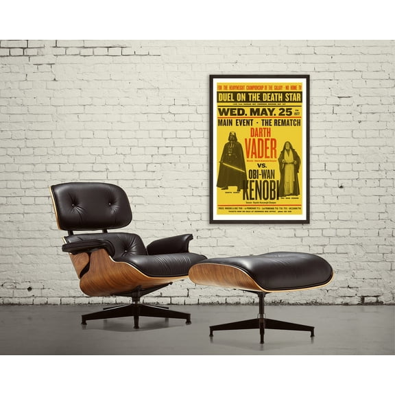 Sci-Fi Warrior Duel Vintage Boxing Fight Woodblock Letterpress Style Wall Art, Unframed Poster