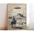 thumbnail image 1 of Sci Fi Western Cowboy Ufo Alien Abduction Wall Art Print, Unframed Paper Poster 8x10in, 1 of 4