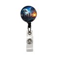 thumbnail image 1 of Sci-fi Apocalypse Cityscape City At Night Under a Large Full Moon Retractable Reel ID Badge Key Card Name Tag Holder with Clip, 1 of 6