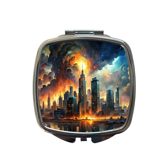 Sci-fi Apocalypse End Of The World Cityscape Travel Makeup Handbag Purse Small Pocket Compact Mirror