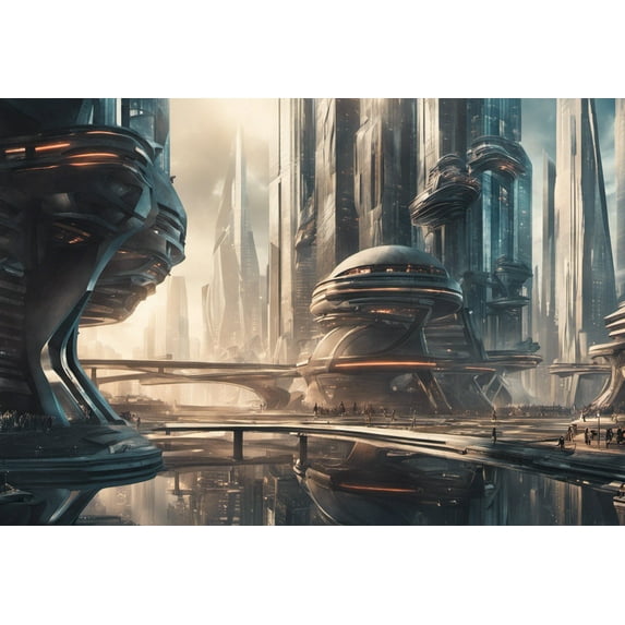 Sci-fi City of the Future Digital Painting II - 12" x 18" Art Print Wall Decor