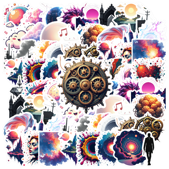 Sci - fi Cosmic Fantasy Stickers, Waterproof Cosmic Fantasy Sticker for Water Bottle Laptop Phone Cases Planner Skateboard Luggage Helmet Party Favor Decor, Ideal for Adults Teens Teacher Rewards