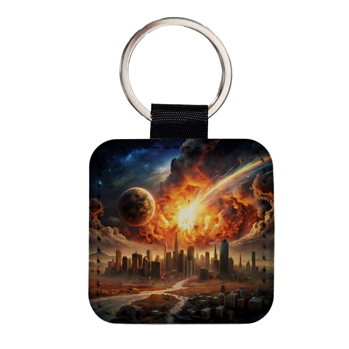 Sci-fi Doomsday End of the World Explosion Faux Leather Square Keychain ...
