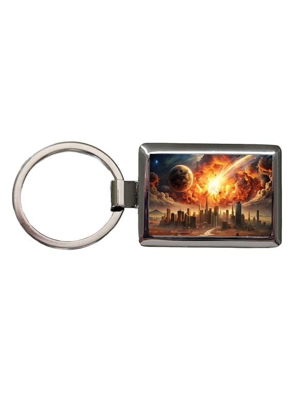 Sci-fi Doomsday End of the World Explosion Metal Rectangle Keychain