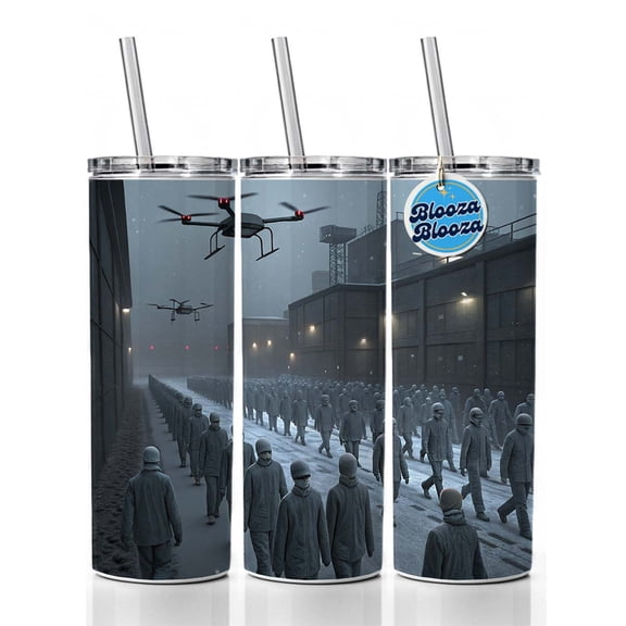 Sci-fi Futuristic Dystopian Society of Mindless Drones 20oz Insulated Water Bottle Skinny Tumbler Includes Straw