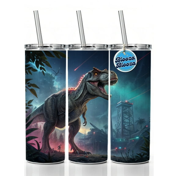 Sci-fi Futuristic T-Rex Dinosaur 20oz Insulated Water Bottle Skinny Tumbler Includes Straw