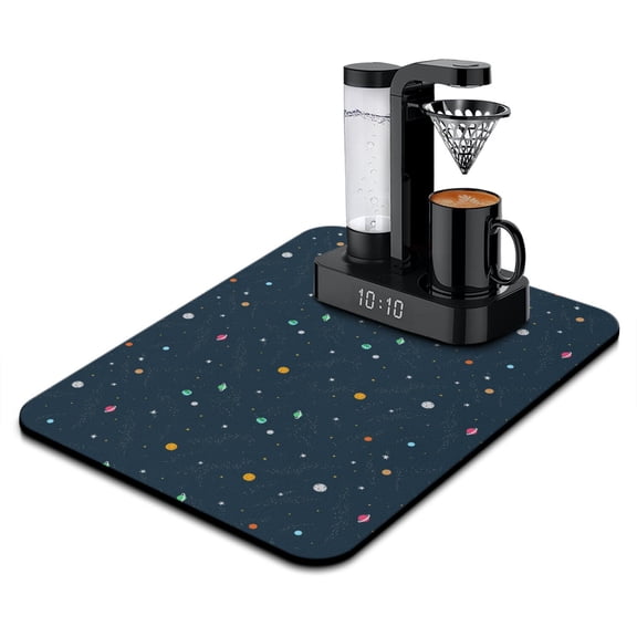Sci-fi Lovers Dish Drying Mat, Space Geek Rocket Starry Night Sky Absorbent Kitchen Mat