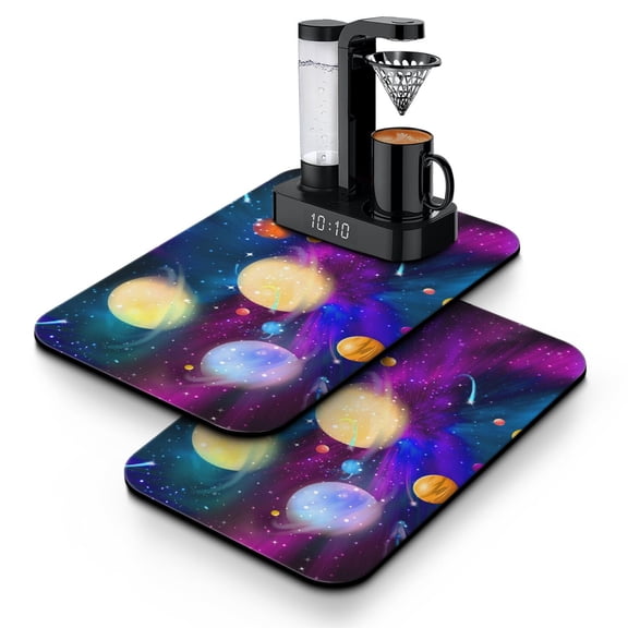 Sci-fi Lovers and Galaxy Dish Drying Mat, Astronaut Planet Star Absorbent Kitchen Mat