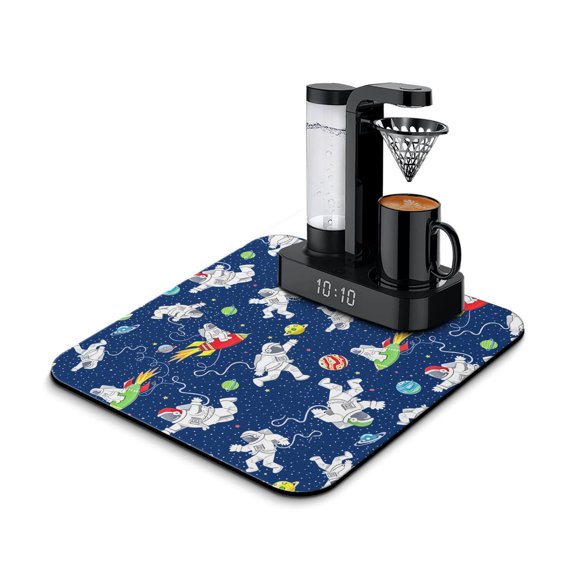 Sci-fi Lovers and Galaxy Dish Drying Mat, Astronaut Planet Star Absorbent Kitchen Mat