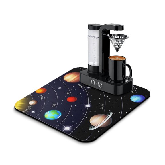 Sci-fi Lovers and Galaxy Dish Drying Mat, Astronaut Planet Star Absorbent Kitchen Mat