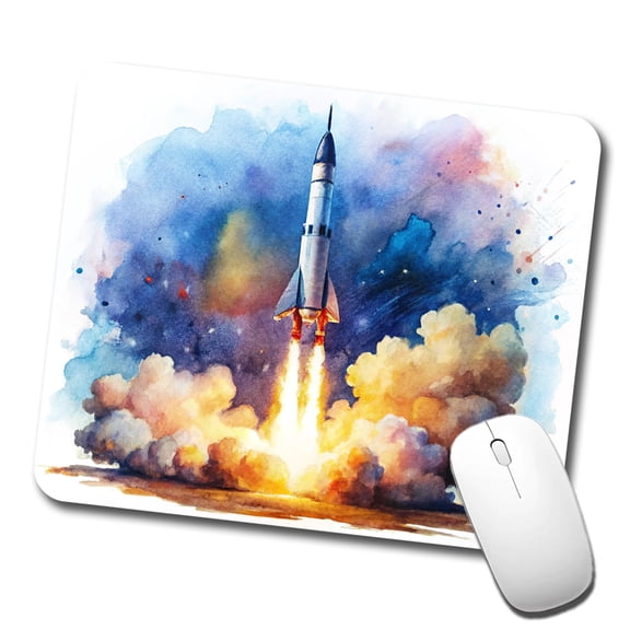 Sci-fi Missile Rocket Launch Watercolor Mouse Pad Low Profile Gaming Mat