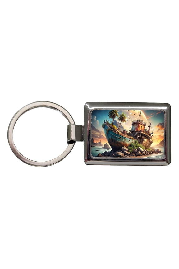 Sci-fi Shipwreck Metal Rectangle Keychain