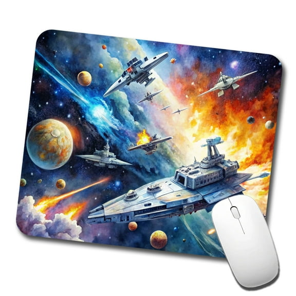 Sci-fi Space Battle Watercolor Mouse Pad Low Profile Gaming Mat