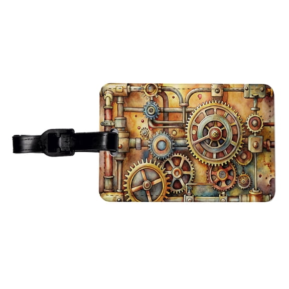 Sci-fi Steampunk Gears And Pipes Watercolor Faux Leather Travel Luggage Tag