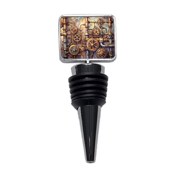 Sci-fi Steampunk Gears Pipes Watercolor Wine Bottle Stopper Cap Plug