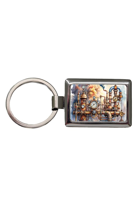 Sci-fi Steampunk Pipes Steam Gauges Watercolor Metal Rectangle Keychain