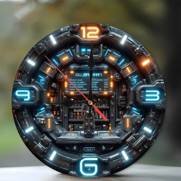 SciFi Clock Art Print Wall Decor 10-Inch Silent Wooden Wall Clock, Battery Operated (AA Batteries Not Included), Artistic Home Decor