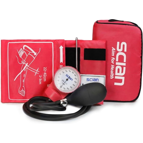 SCIan Sphygmomanometer Manual Blood Pressure Cuff with D-Ring Bp Cuff 10-16" Come with Carrying Bag for Nurse Doctor Senior Adult(Red, Stethoscope Not Included)