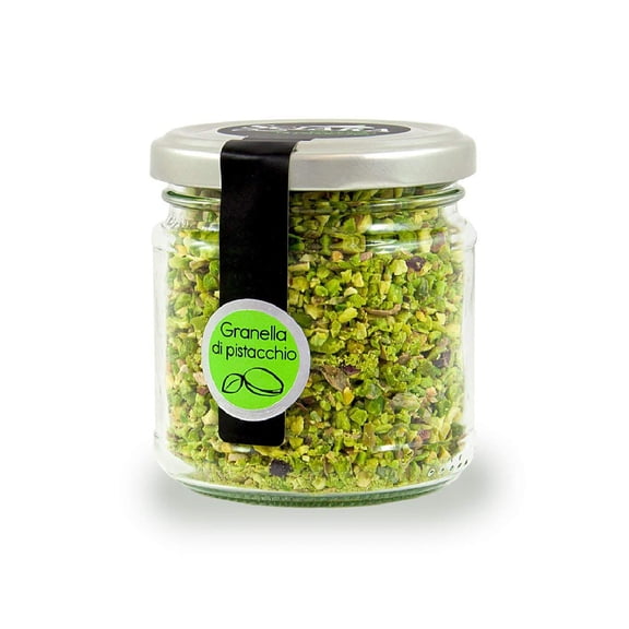 Sciara Chopped Pistachios 3.5 oz (100g) Sicilian Bronte Unsalted Pistachio Nuts, Premium Crushed for Baking, Desserts & Topping Glass Jar