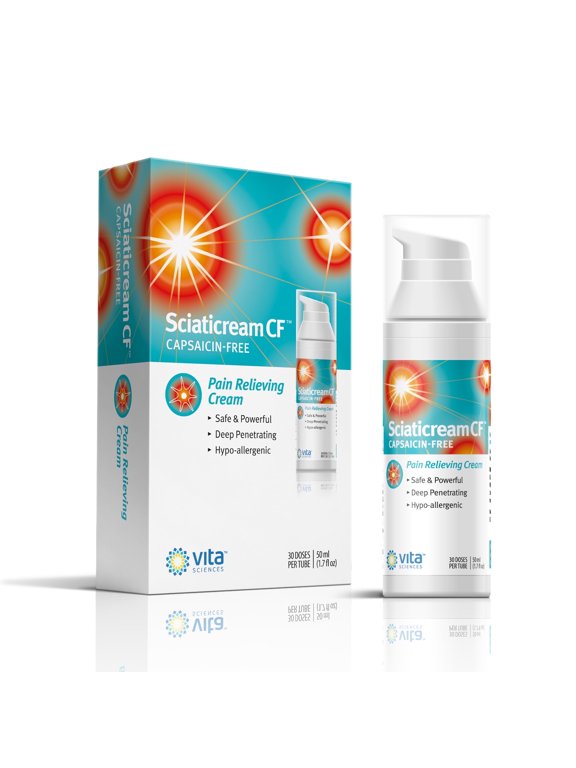 Sciatic Rapid Pain Relief Cream with Arnica, B1, B5, B6, MSM. Soothing Aloe and Coconut Oil Base Capsaicin-Free. Reduce Burning, Tingling, Numbness. Money Back Guarantee. Sciaticream CF