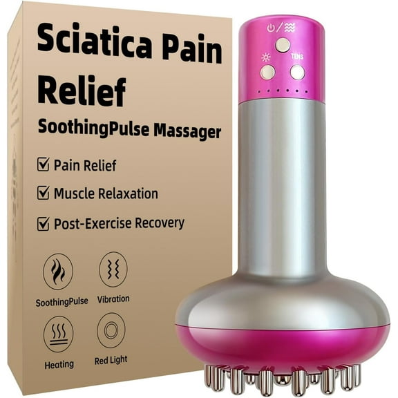Sciatica Pain Relief Device – Deep Tissue Massager for Sciatica, Nerve, Back, Leg, Hip & Muscle Pain Relief with Pulse, Heat, Vibration, Red Light, Purple (Purple)