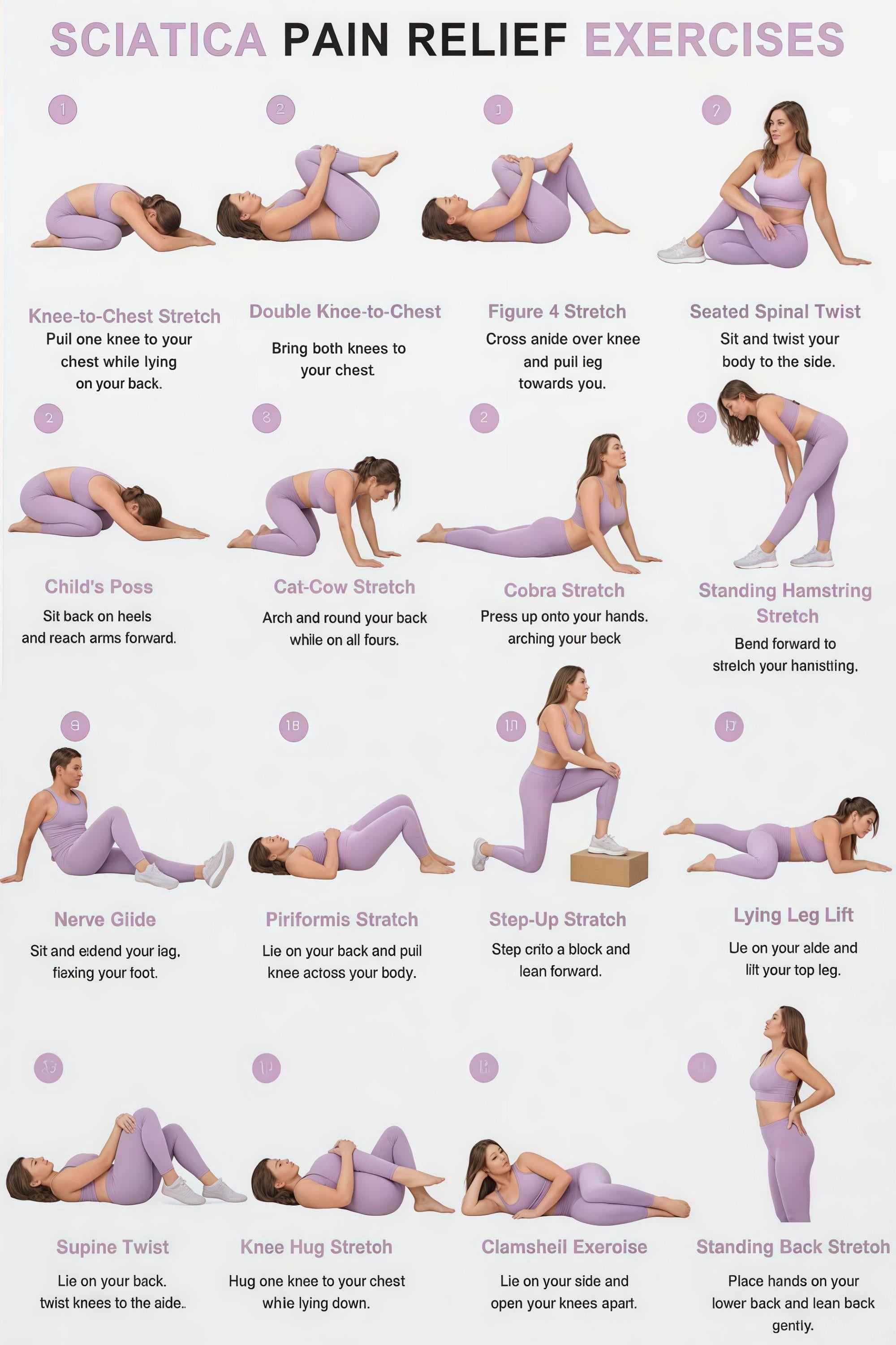 Young Stretch Routine Sciatica Pain Relief Exercises Stretching Guide Poster - Walmart.com